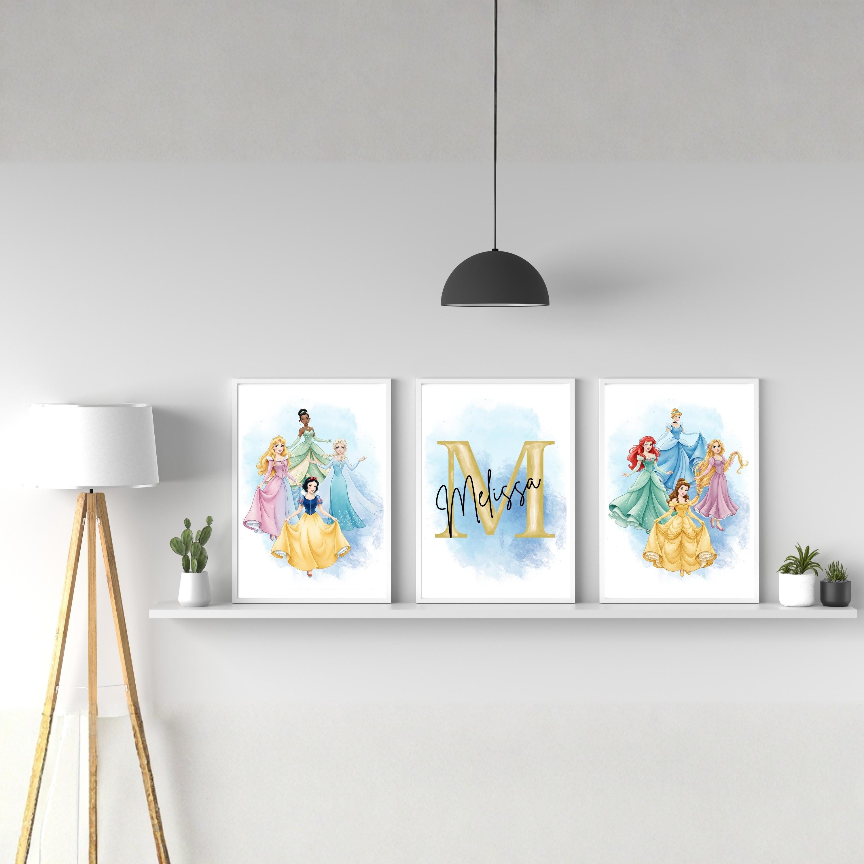 Personalized Name and Princess Wall Art, Watercolor All Princesses ...