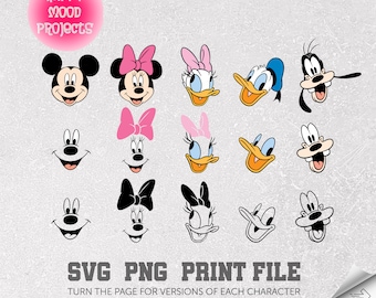 Mickeyy and Friends Face Svg Png Bundle, Family Vacation Svg, Cricut, Silhouette, Customized Svg, Instant Download, Cut File, Sublimation
