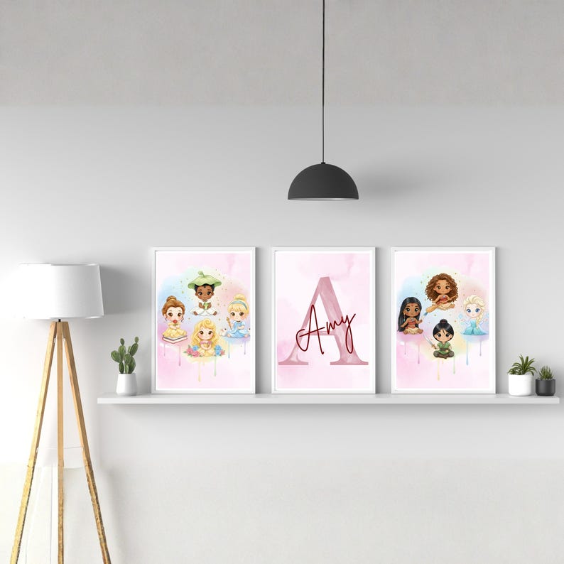 Personalized Set of Baby Princess Wall Art, Watercolor Nursery Prints ...