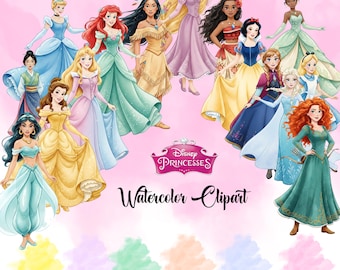 Aquarell Prinzessin Prints, Png und JPEG Set, Mädchenzimmer Dekor (digitaler Download)