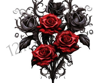 Gothic Rose Clipart, 9 Digital Images in PNG format for Valentine illustrations with transparent background, commercial use