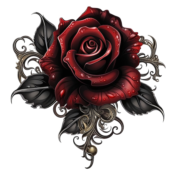 Gothic Rose Clipart, 23 Digital Images in PNG format for Valentine illustrations with transparent background, commercial use
