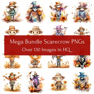 Scarecrow Mega Bundle of over 130 PNG Images, High Quality Images, Wall Art Digital Download, Scarecrow Clip Art, Ready to Print