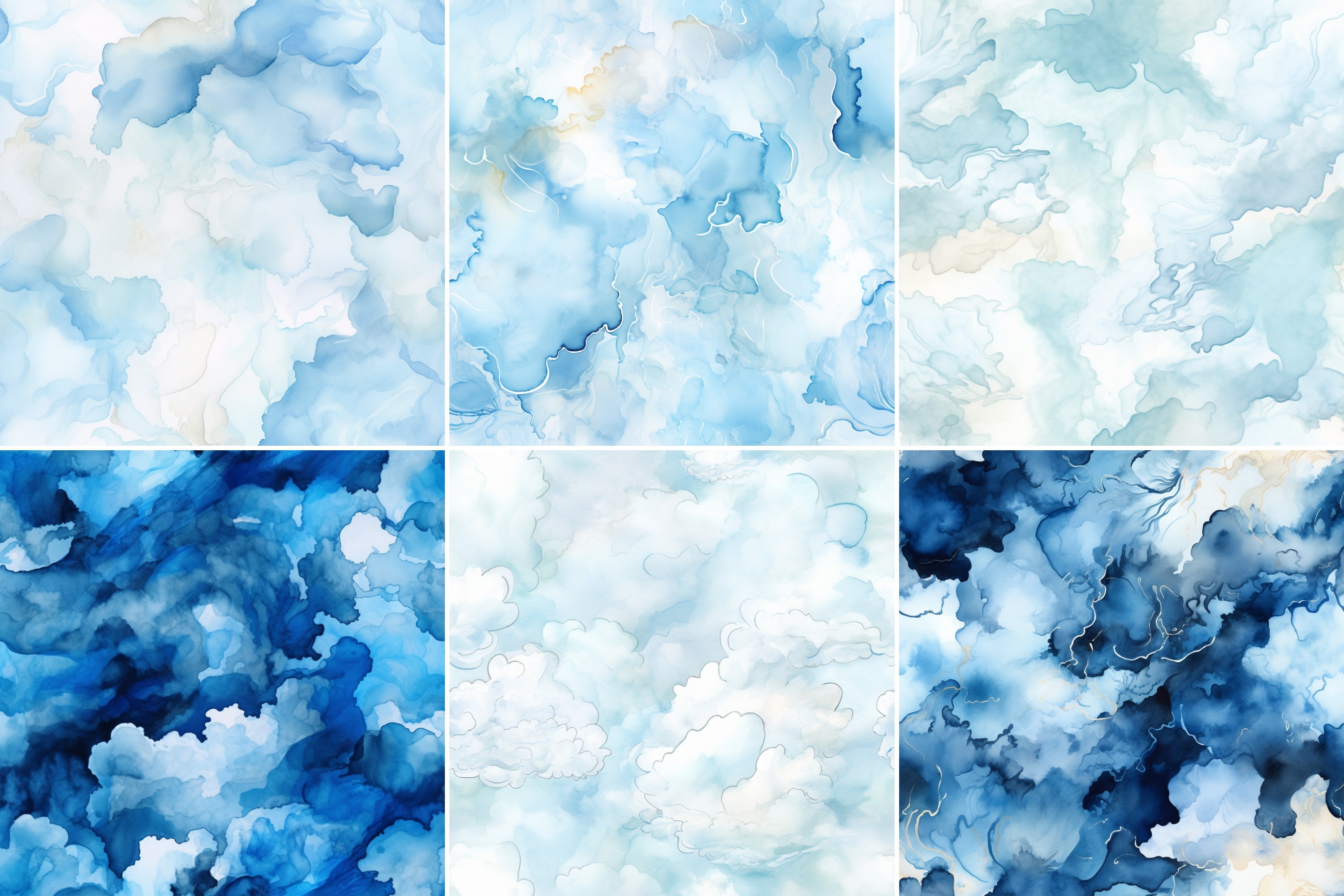 Blue Clouds Digital Paper, Seamless Pattern 19 PNG Images, Instant ...