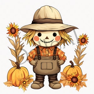 Scarecrow Clipart, Set of 21 PNG Images, High Quality Images, Wall Art Digital Download, Cute Scarecrow Clip Art