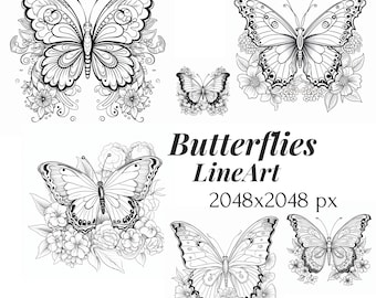 Butterfly Line Art Clipart - butterflies clip art and collage sheets for altered art or junk journals instant download, drawing images