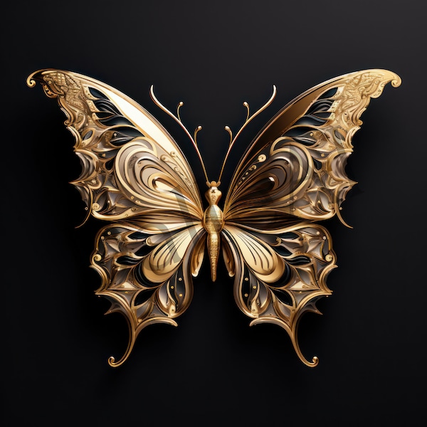 Digital Butterfly, Golden Set of 16 .PNG images in High Resolution, Digital Download Images, Phone Wallpaper, 4K