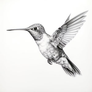 Hummingbird Set of 8 Black and White PNG Digital Images, in High Quality Resolution, Ready to Print, Downloadable Images