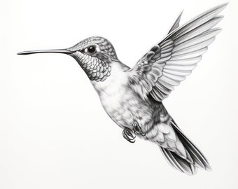 Hummingbird Set of 8 Black and White PNG Digital Images, in High Quality Resolution, Ready to Print, Downloadable Images