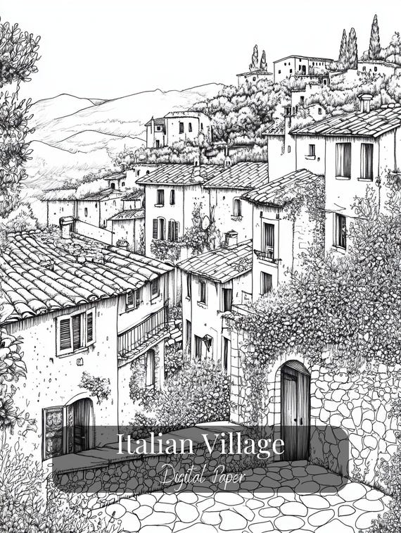 Italian Village Coloring Pages – Set of 17 Printable Line Art Designs | Rustic Town, Streets & Architecture | Adult Coloring Book PDF
