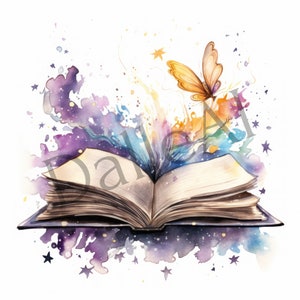 Books Clipart, Set of 21 PNG watercolor clipart images, Ready to Download