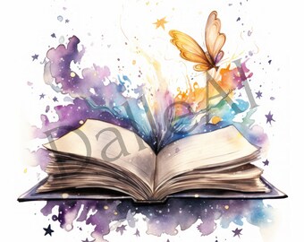 Books Clipart, Set of 21 PNG watercolor clipart images, Ready to Download