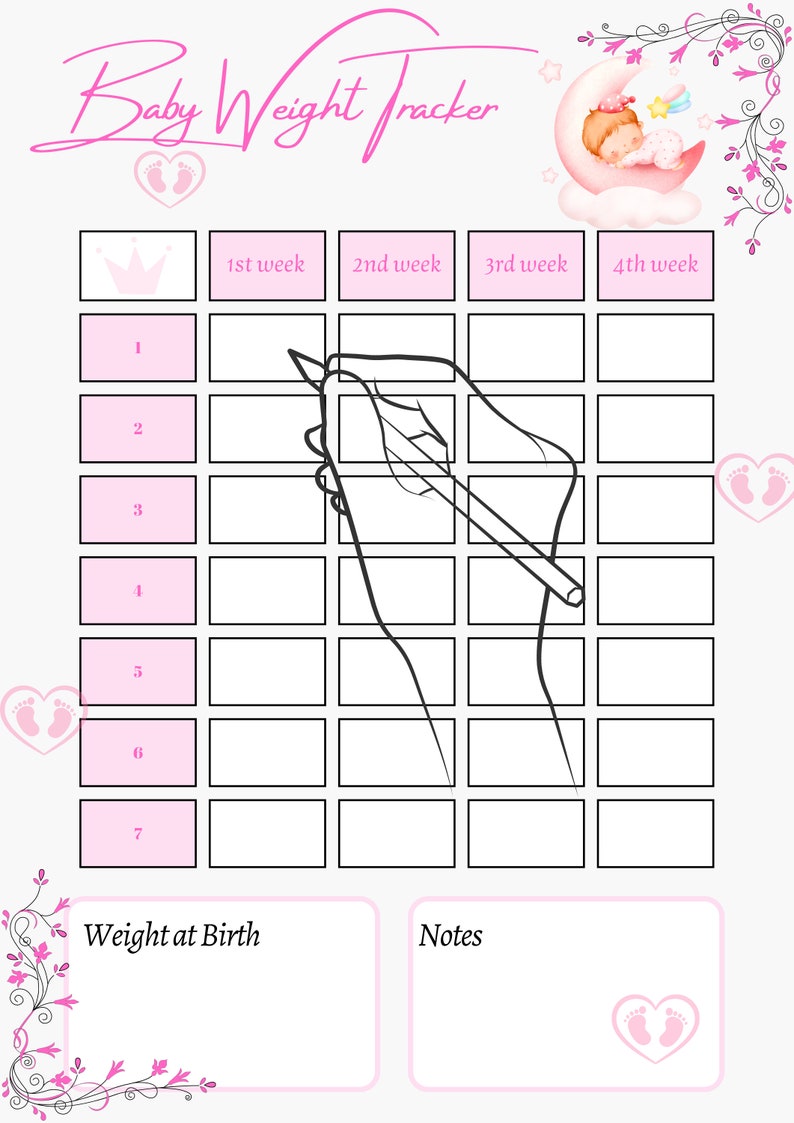 Printable Baby Weight Tracker .pdf 2023 Baby Girl Memories Etsy