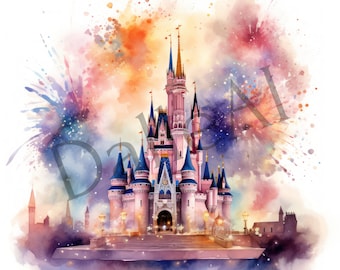 Watercolor Magic Castle Clipart, 19 Images in PNG format, instant download for commercial use