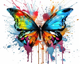 Digital Butterfly, Colorful, Set of 8 .PNG images in High Resolution, Digital Download Images, 13 x13 inches at 300 DPI for Print