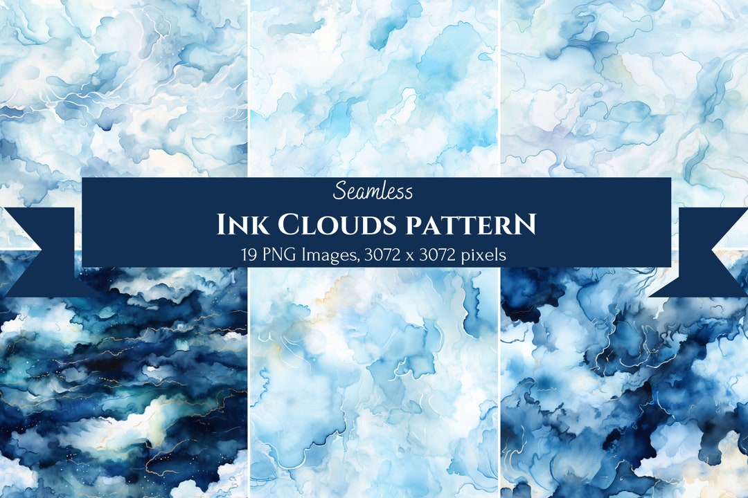 Blue Clouds Digital Paper, Seamless Pattern 19 PNG Images, Instant ...
