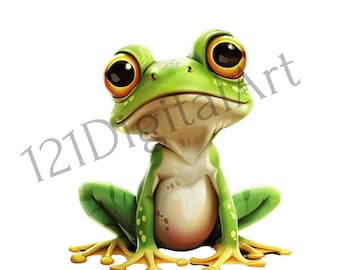 Frogs Clipart, 17 PNG images with transparent background, Toad clipart, cute little frogs ready to print,