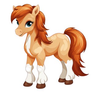 Clipart poney, 12 images numériques au format PNG pour des illustrations avec un fond transparent, usage commercial