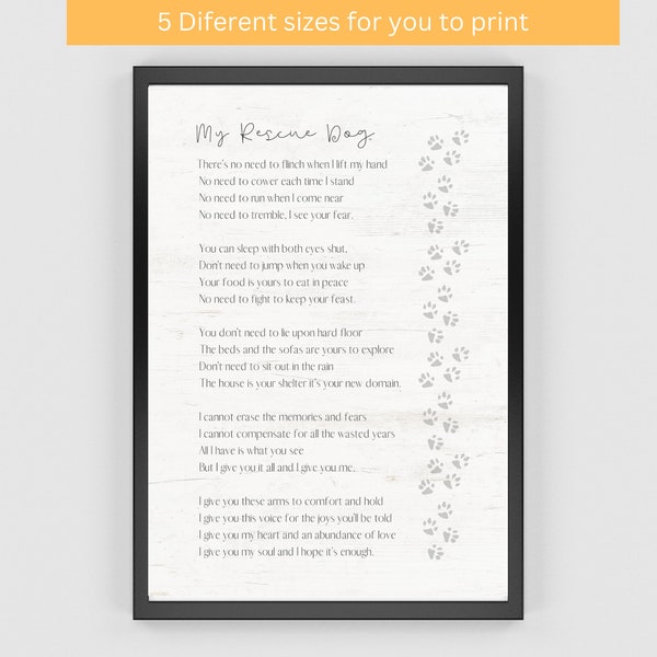 My Rescue Dog Poem Print - Shelter Dog Poem - Dog Poetry - Rescue Dog Mom - Dog Mom Gift - Dog Wall Art - Dog Artwork - Rescue Dog Poster