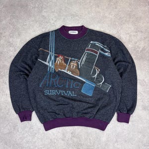 Vintage Iceberg Sweater 90s | Arctic Survival Sweater Walrus Print | Unisex Retro Jumper Size L