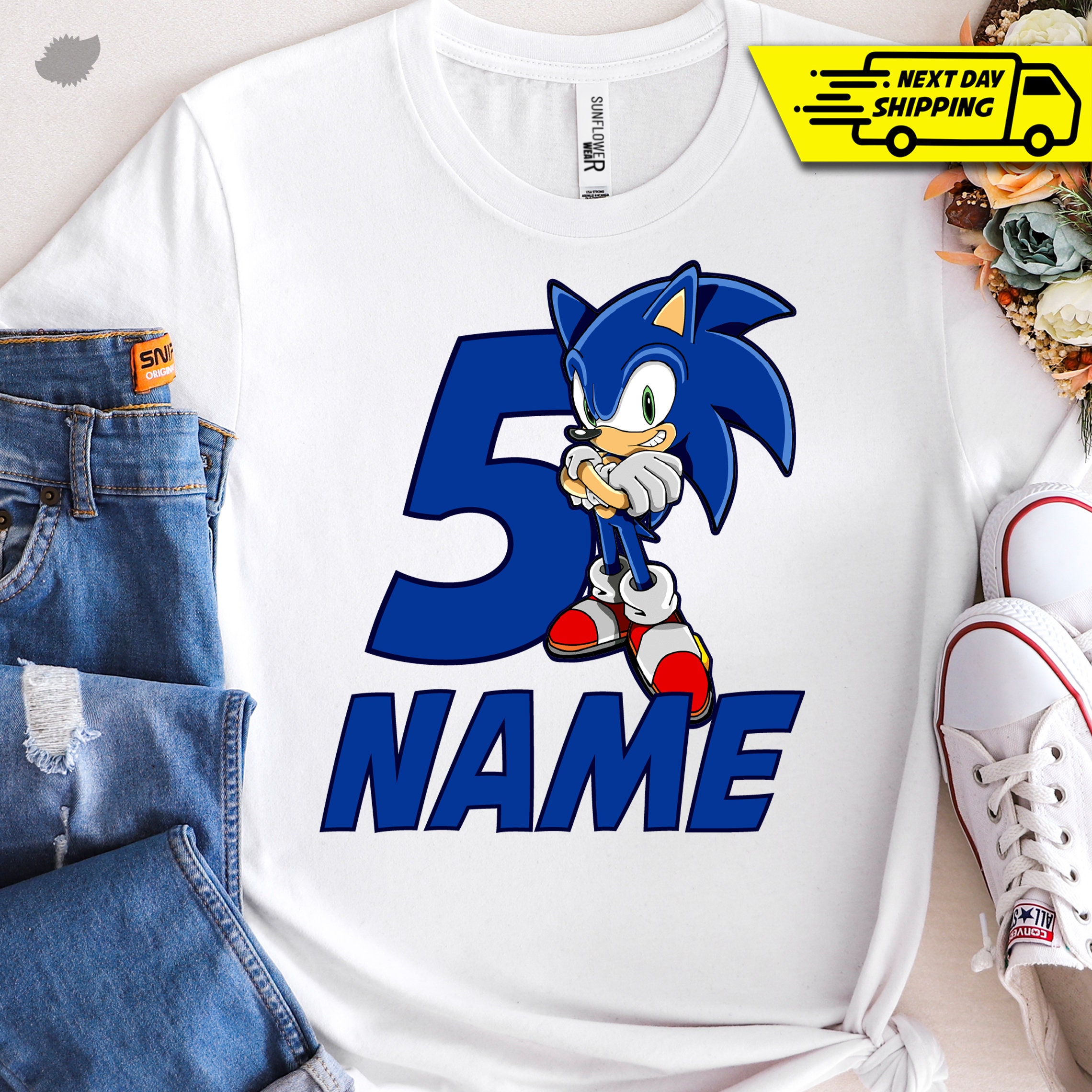 Custom Sonic Birthday Shirt Print Name And Age Png Design Classic T-Shirt -  TourBandTees