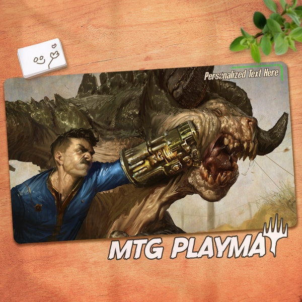 Power Fist MTG Spielmatte, Deathclaw Fallout Spiel Tischset, personalisierte TCG Spielmatte mit Zonen Schreibtischunterlage, CCG Mousepad Geschenke für Gamer Geek