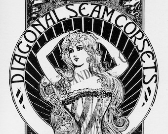 1889 アンティーク ビクトリア朝の広告 - 女性用コルセット - 白黒 - デジタル ダウンロード 300 Dpi - ビクトリア朝のエフェメラ
