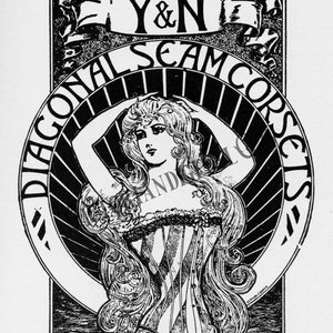 1889 Antyczna reklama wiktoriańska - Gorset damski - Czarno-biały - POBIERANIE CYFROWE 300 Dpi - Ephemera wiktoriańska
