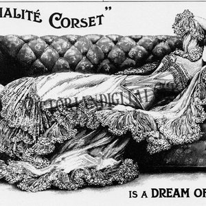 1889 Antique Victorian Advertisement, Specialite Corset for comfort, Black and white,  Victorian Ephemera, DIGITAL DOWNLOAD AT 300 Dpi