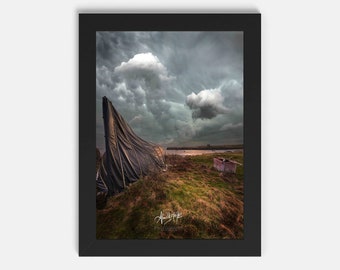 Storm Clouds, and the world famous upturned herring boats , Holy Island, Northumbrian Coast , Fine Art Prints, Original Photograph, Hanging,