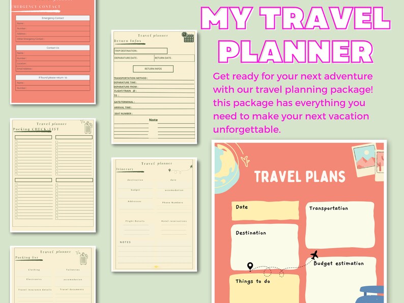 Travel Planner Printable Letter PDF Pages - Etsy
