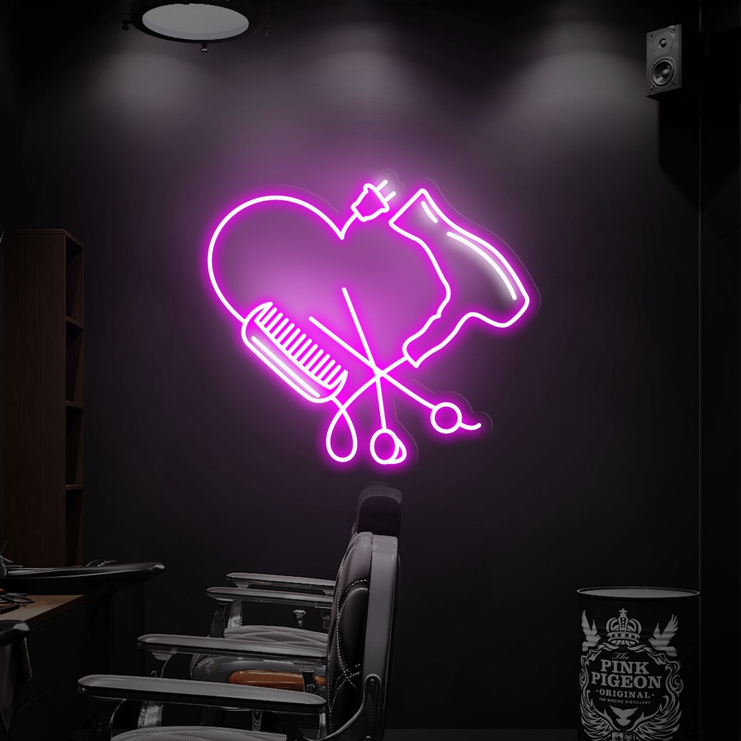 Hairdressing Studio Neon Sign Hair Dryer Heart Neon Sign - Etsy