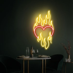 Heart Neon Sign Love Heart Fire Led Light Heart Flame Neon - Etsy