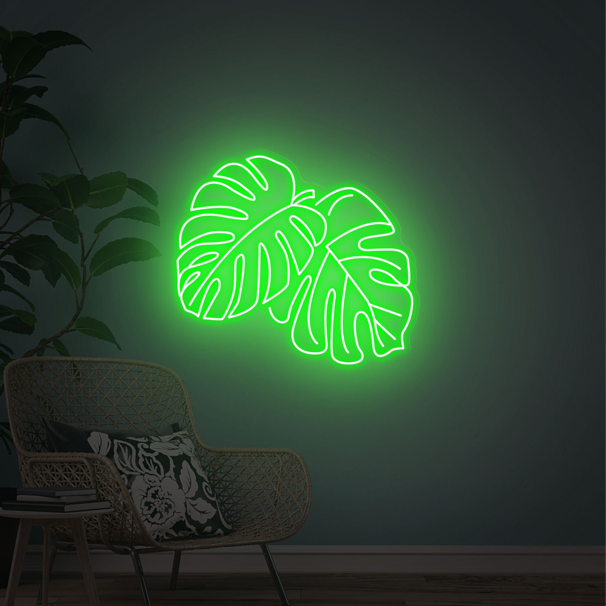 Tropical Summer Neon Good Vibes Aesthetic with Monsteras Palm and