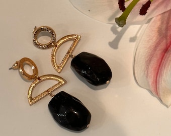 gold plated earrings -Black Resin Earrings -Black Earrings - Minimalist Earrings handmade jewelry - Dangling Earrings -Acrylic earrings