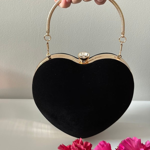 Heart Purse, Black Evening Clutch perfect for valentines dinner