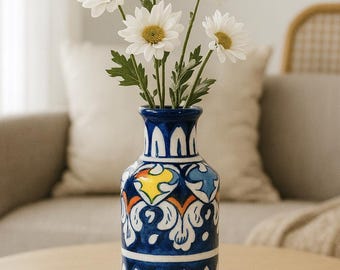 Handmade and hand painted blue and white vase perfect for your home or as a unique gift,  multicolor vase