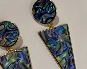 Long green earrings, blue earrings, green blue earrings, long earrings, big earrings, huge chunky earrings, 18k gold plated