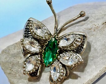 Butterfly Kundan Green Stone ajustable Ring Gift