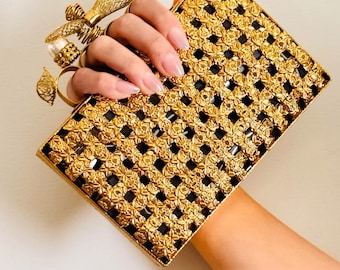 Gold bridal clutch, evening purse, wedding accessories, statement handcrafted purse, luxury handbag gift