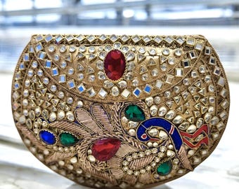 Unique statement handcrafted bridal purse gift, Peacock Purse