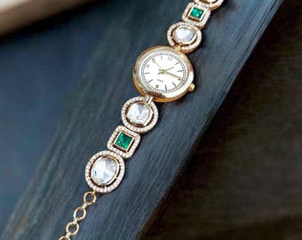 Handcrafted Kundan Polki Women's wrist watch gift