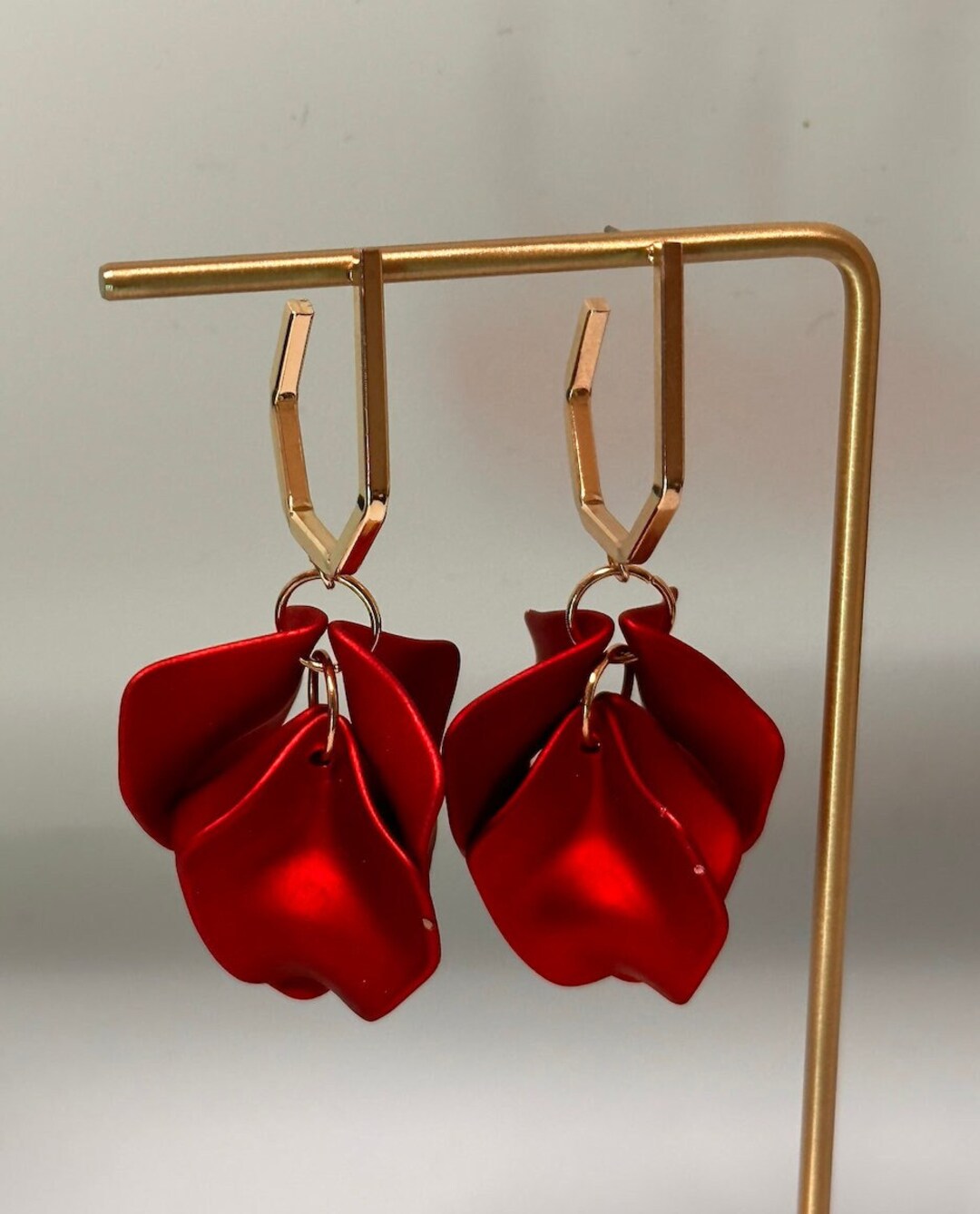 Red Earrings Red Petal Earrings Floral Earrings Etsy