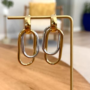 Zweifarbige lange Ohrringe - Gold & Silber Edelstahl Ohrringe Geschenk