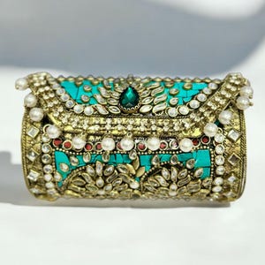 Handcrafted multi color embellished bridal clutch bag gift, Indian clutch gift