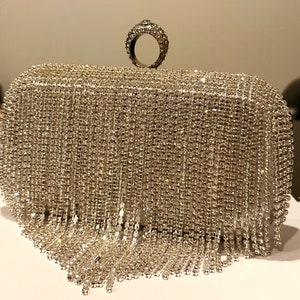Bolsa de mão com franjas de strass, bolsa de noiva, bolsa prateada, bolsa de madrinha, bolsa de noite, bolsa de noite