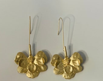 Floral Earrings, Flower Earrings, 18k Gold plated Earrings, Long Earrings, Gift for her