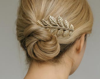 Leaf inspired gold metallic hair clip, Gift
