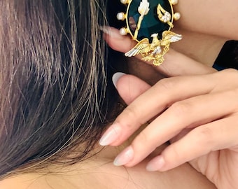 Black Earrings, artistic gold earrings, gift for her