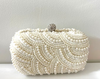 Pearl Bag, Pearl purse, white bag, white purse clutch, evening purse, gift for her, bridal purse